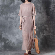 women cotton tops Loose fitting Lacing Knitting Dress Beige Two Pieces With Suspenders