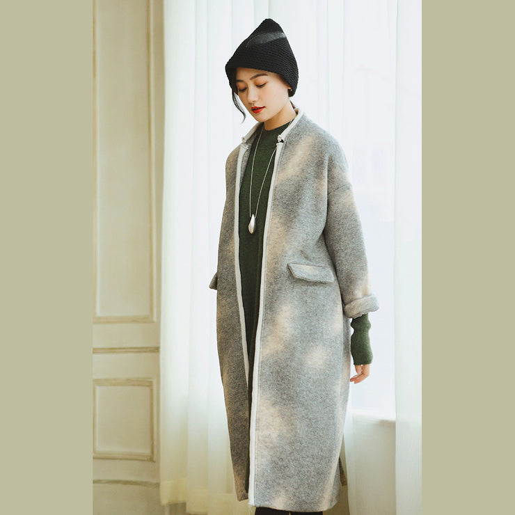 women gray coats plus size patchwork Wool Coat Fashion long sleeve coat