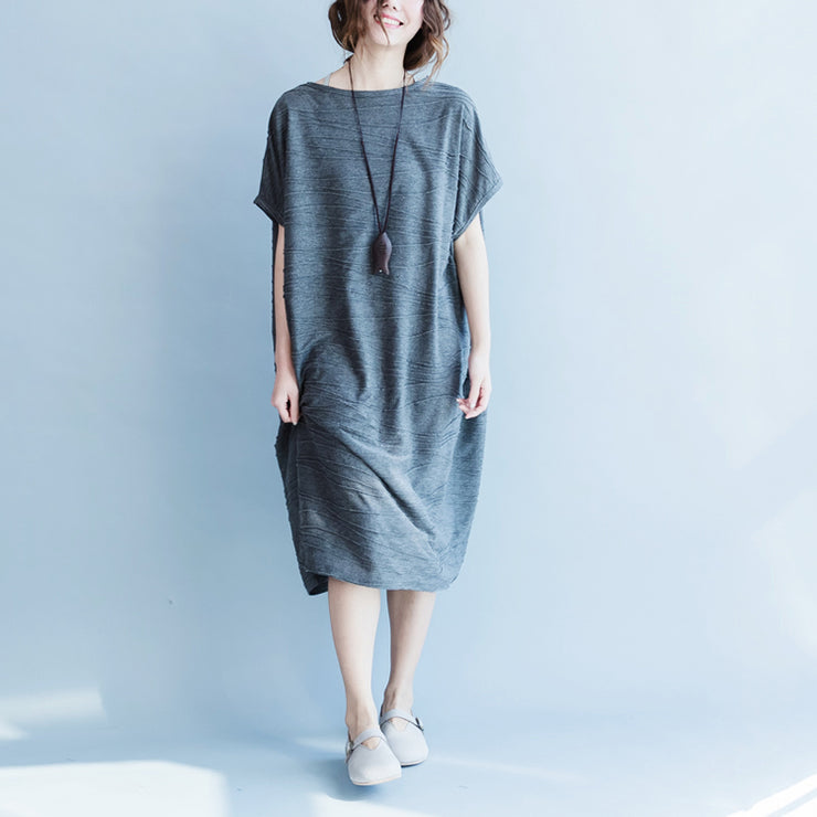 women gray cotton dresses oversize o neck cotton dresses boutique short sleeve caftans
