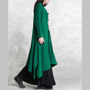 Damen grüner Mantel aus Wollgemisch Locker sitzender Stand asymmetrische Oberbekleidung Boutique Langarm Taschen Trenchcoat mit großem Saum