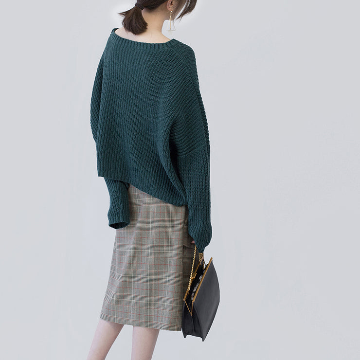 women green knit tops oversized O neck baggy knitted tops women batwing Sleeve winter sweaters