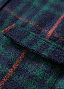 women green plaid wool overcoat plus size clothing Winter coat lapel pockets coats - SooLinen