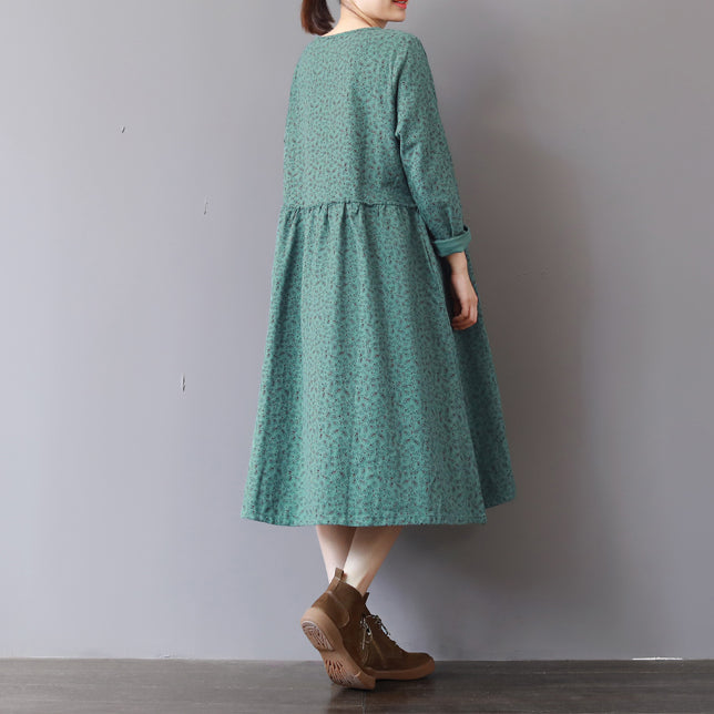 women green prints 2018 fall dress casual patchwork fall dresses New long sleeve maxi dresses