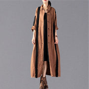 women khaki long coat Loose fitting patchwork pockets outwear New Turn-down Collar long coats
