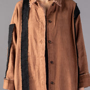 Khakifarbener langer Mantel der Frauen Locker sitzende Patchwork-Taschen outwear Neue lange Mäntel mit Umlegekragen