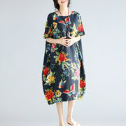 women navy linen shift dresses trendy plus size holiday dresses New short sleeve floral linen dress