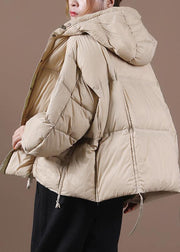 women nude warm winter coat Loose fitting down jacket hooded Button Down overcoat - SooLinen