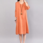 women orange linen dresses plus size clothing traveling clothing 2018 bracelet sleeved o neck cotton clothing
