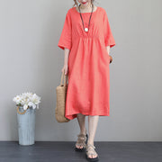 Frauen orange rote Leinenkleider plus Größe Tunika Leinenkleidung Kleider Boutique Armband Ärmelkleid