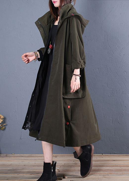 women oversize coats fall green side open hooded coats - SooLinen