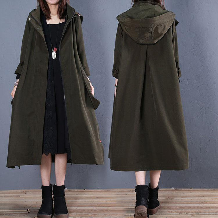 women oversize coats fall green side open hooded coats - SooLinen