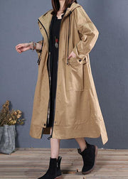 women oversize long winter coat fall khaki hooded low high design jackets - SooLinen