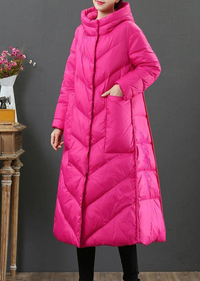 women oversize trench coat winter coat rose hooded pockets Woolen Coat - SooLinen