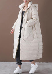 women oversize winter coats beige hooded pockets warm winter coat - SooLinen