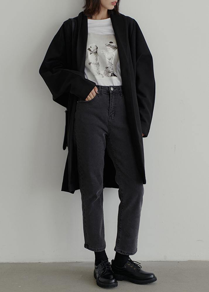 women oversize winter jackets black Batwing Sleeve pockets woolen outwear - SooLinen