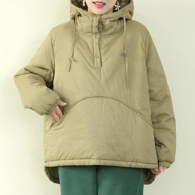 women plus size Jackets outwear light green hooded drawstring parka - SooLinen