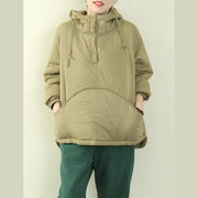 women plus size Jackets outwear light green hooded drawstring parka - SooLinen