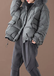 women plus size clothing down jacket winter outwear black fur collar drawstring down jacket woman - SooLinen