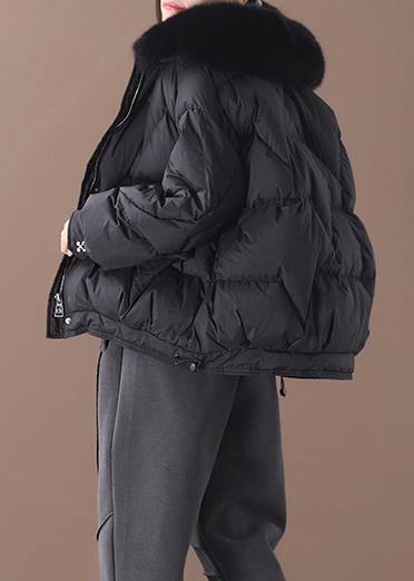 women plus size clothing down jacket winter outwear black fur collar drawstring down jacket woman - SooLinen