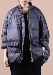 women plus size parka coats purple gray pockets zippered warm winter coat - SooLinen