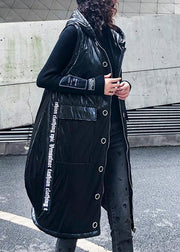women plus size sleeveless warm winter coat black hooded zippered women parka - SooLinen