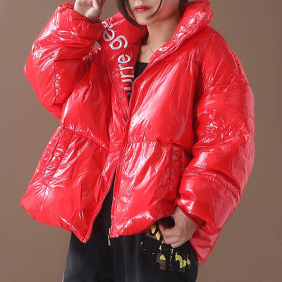 women plus size snow jackets hooded coats red warm stand collar down coat winter - SooLinen