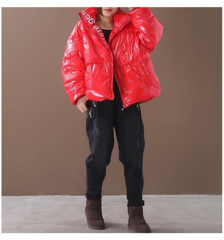 women plus size snow jackets hooded coats red warm stand collar down coat winter - SooLinen