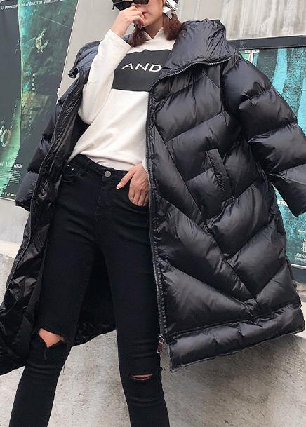 women plus size winter coats black hooded zippered womens parkas - SooLinen