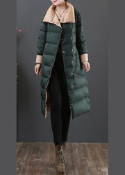 women plus size womens parka overcoat blackish green stand collar pockets duck down coat - SooLinen