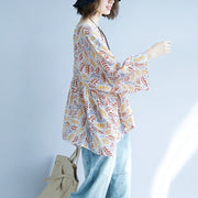 Frauen drucken Baumwoll-Leinen-Pullover trendy plus Größe Reisebluse Vintage O-Ausschnitt extra großer Saum Baumwollkleidung