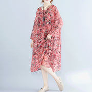 women red floral chiffon dress plus size clothing dresses long sleeve two pieces and cotton sleeveless dress