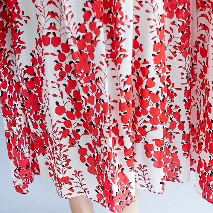Rotes Maxikleid aus Leinen für Damen in Übergröße mit kurzen Ärmeln und langem Baumwollkleid, feiner O-Ausschnitt, Reisekleidung