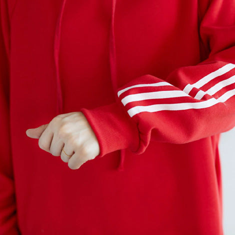 Frauen rot Frühlingskleid Baumwolle Oversize Urlaub Kleider warm dick mit Kapuze