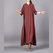 women red striped trendy plus size stand collar gown vintage baggy pockets maxi dresses