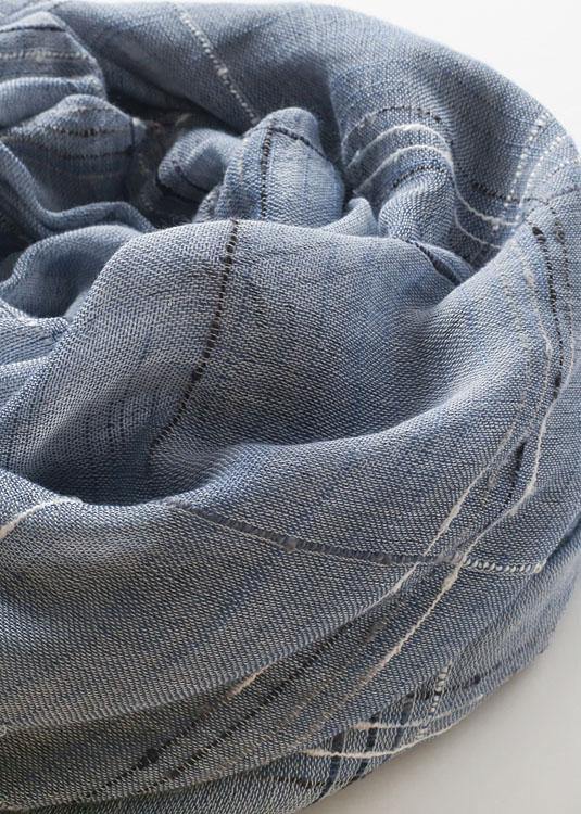 women tassel dark blue cotton linen big scarf casual vintage scarves - SooLinen