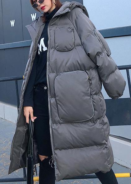 women trendy plus size winter jacket overcoat gray hooded zippered women parka - SooLinen