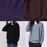women v neck sweater oversize solid color sweaters chocolate - SooLinen