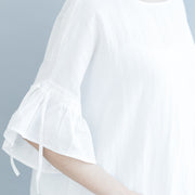 women white long cotton linen dress plus size O neck drawstring caftans fine Petal Sleeve baggy dresses