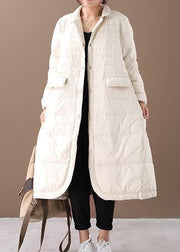 women white warm winter coat plus size winter Notched pockets outwear - SooLinen