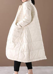 women white warm winter coat plus size winter Notched pockets outwear - SooLinen