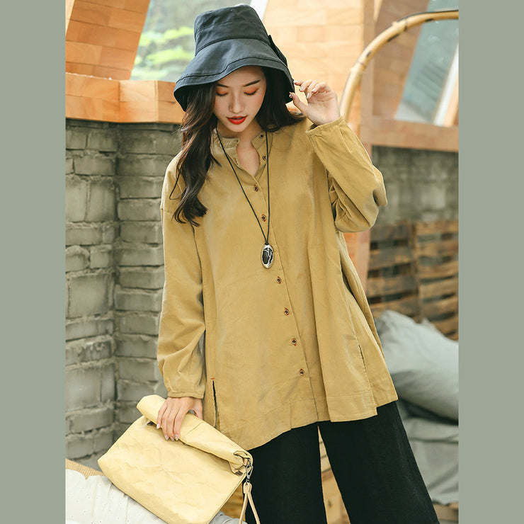 women yellow shirt plus size clothing stand collar baggy t shirts 2018 side open clothing tops
