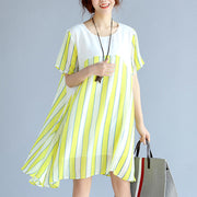 Frauen gelbes gestreiftes Chiffon-Kleid übergroße Chiffon-Patchwork-O-Hals-Chiffon-Kleidungskleider