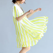 women yellow striped  chiffon dress oversized chiffon patchwork o neck chiffon clothing dresses
