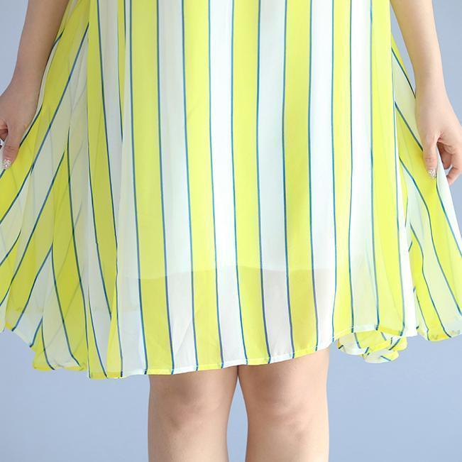 women yellow striped  chiffon dress oversized chiffon patchwork o neck chiffon clothing dresses