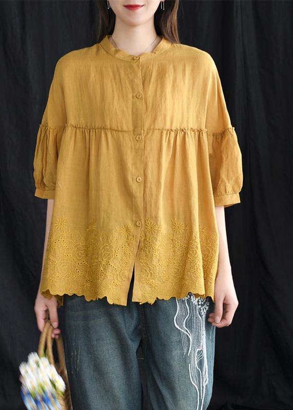 Women Loose Chic Cotton Tunic Boutique Embroidery Summer Vintage Shirt - SooLinen