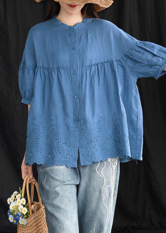 Women Loose Chic Cotton Tunic Boutique Embroidery Summer Vintage Shirt - SooLinen
