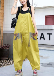 yellow casual prints strap pants plus size women jumpsuit pants - SooLinen
