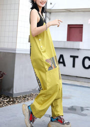 yellow casual prints strap pants plus size women jumpsuit pants - SooLinen