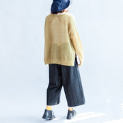 Gelbgrüner Mode-Baumwollpullover Oversize-Strickpullover mit seitlich offenem Zopfmuster